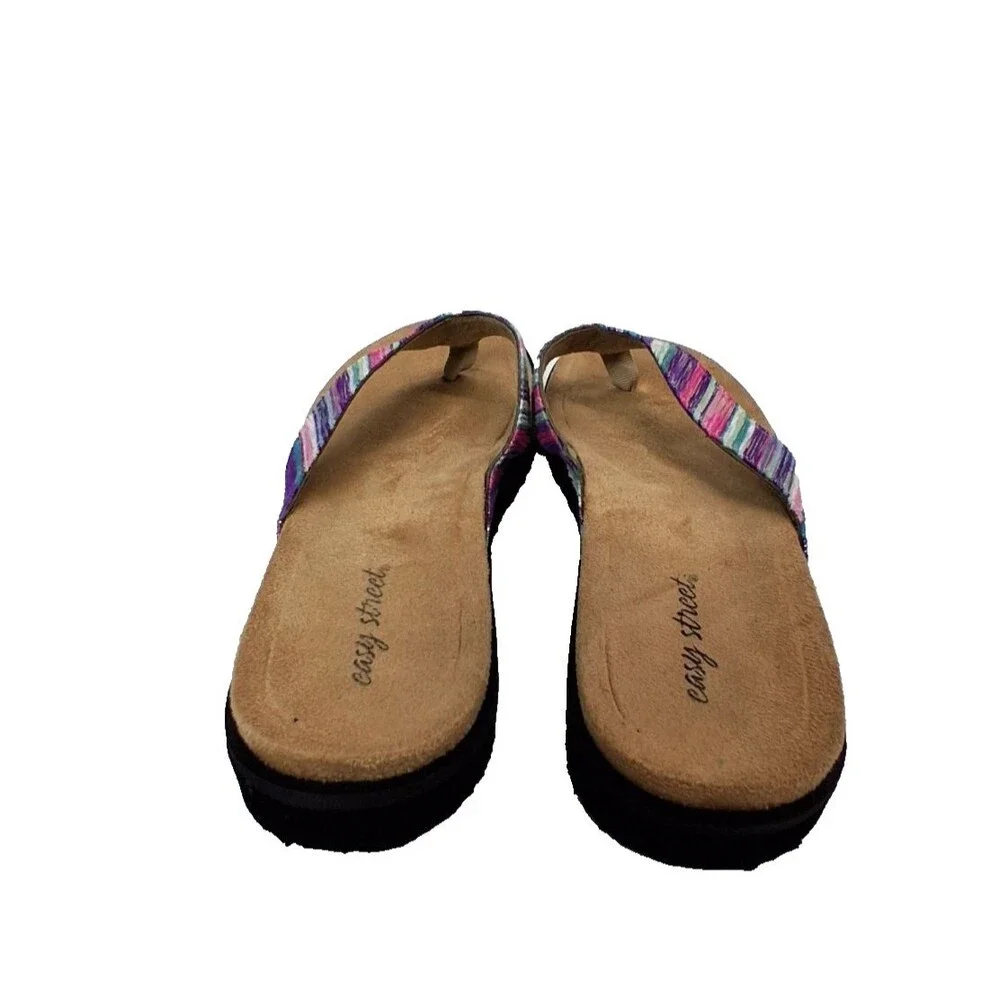 Easy Street Women's Stevie Comfort Multi-Color Metallic Stripes Flip Flops 7.5 W